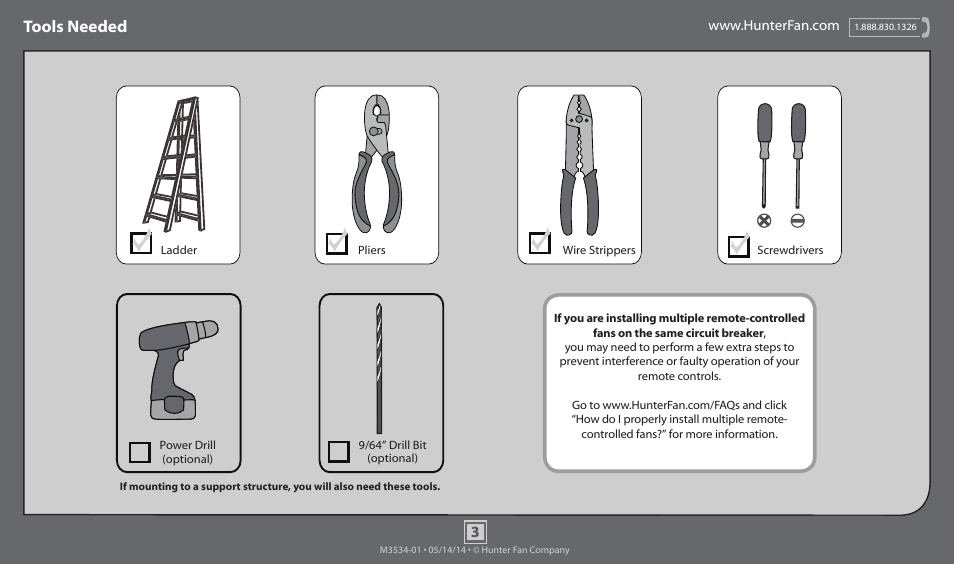 Tools needed | Hunter 59048 52 Palermo User Manual | Page 3 / 20