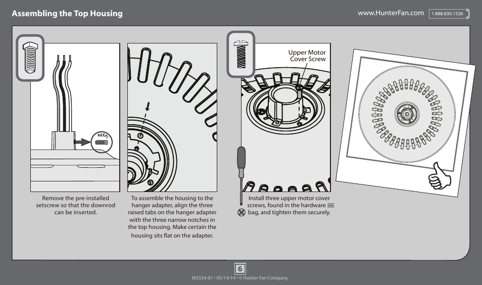 Assembling the top housing | Hunter 59048 52 Palermo User Manual | Page 6 / 20