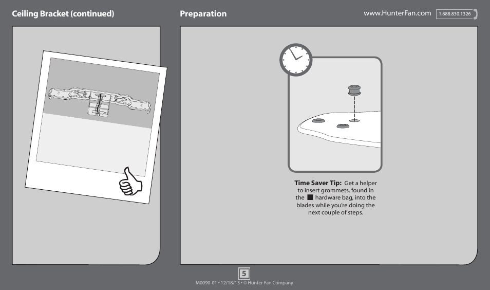 Ceiling bracket (continued) preparation | Hunter 53014 52 Palatine User Manual | Page 5 / 14