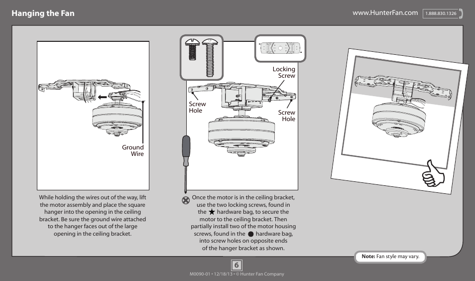 Hanging the fan | Hunter 53014 52 Palatine User Manual | Page 6 / 14