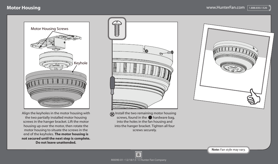 Motor housing | Hunter 53014 52 Palatine User Manual | Page 8 / 14