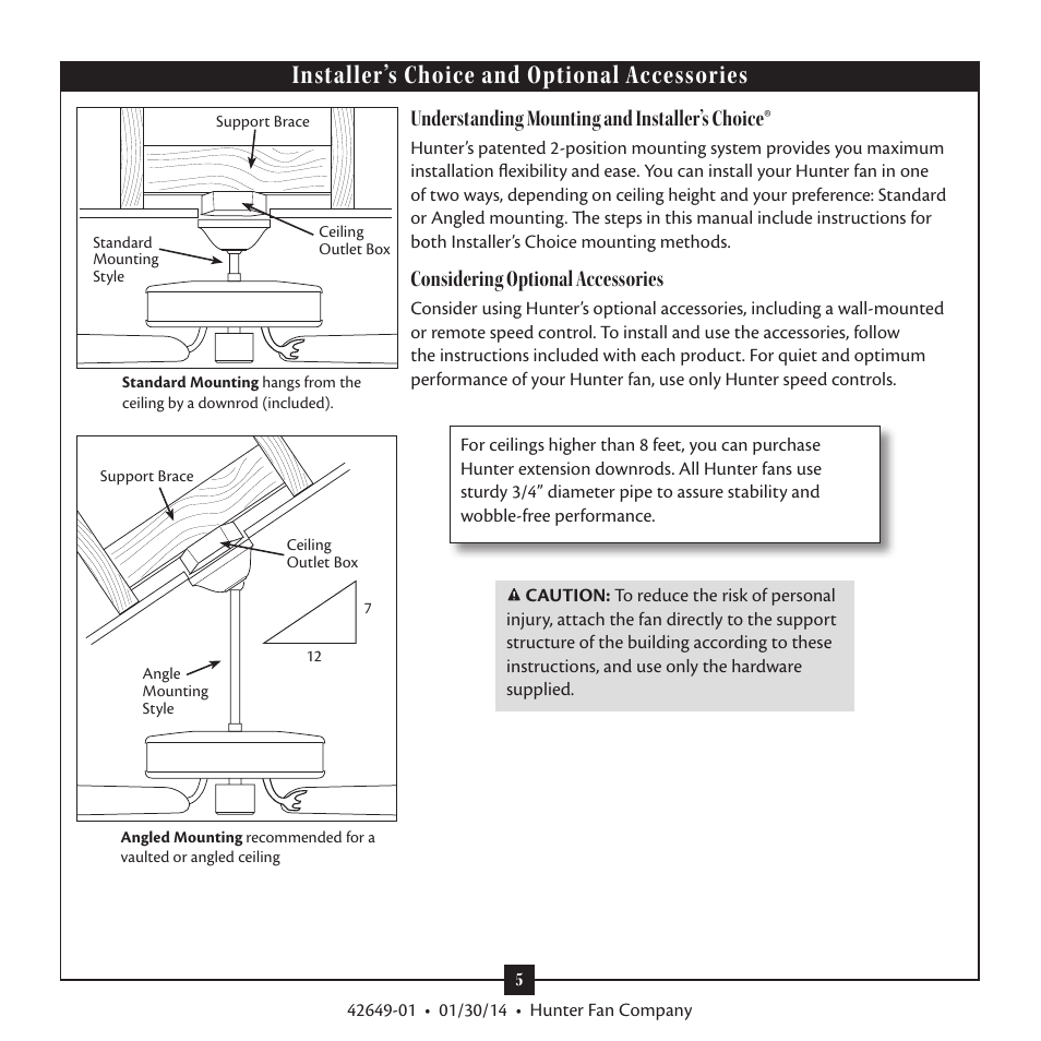 Installer’s choice and optional accessories, Understanding mounting and installer’s choice, Considering optional accessories | Hunter 21585 52 Sonic User Manual | Page 5 / 16