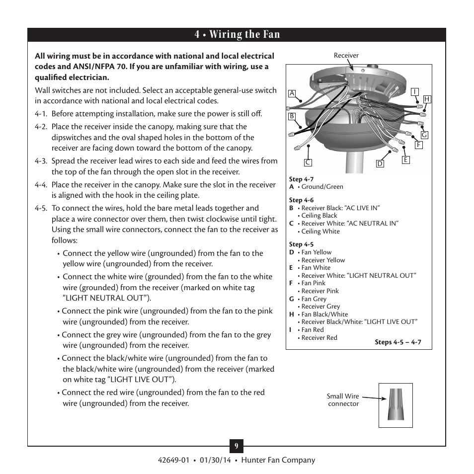 4 • wiring the fan | Hunter 21585 52 Sonic User Manual | Page 9 / 16