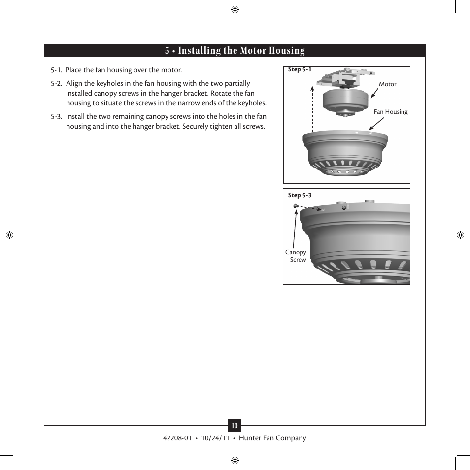 5 • installing the motor housing | Hunter 28419 52 St. Michaels User Manual | Page 10 / 17