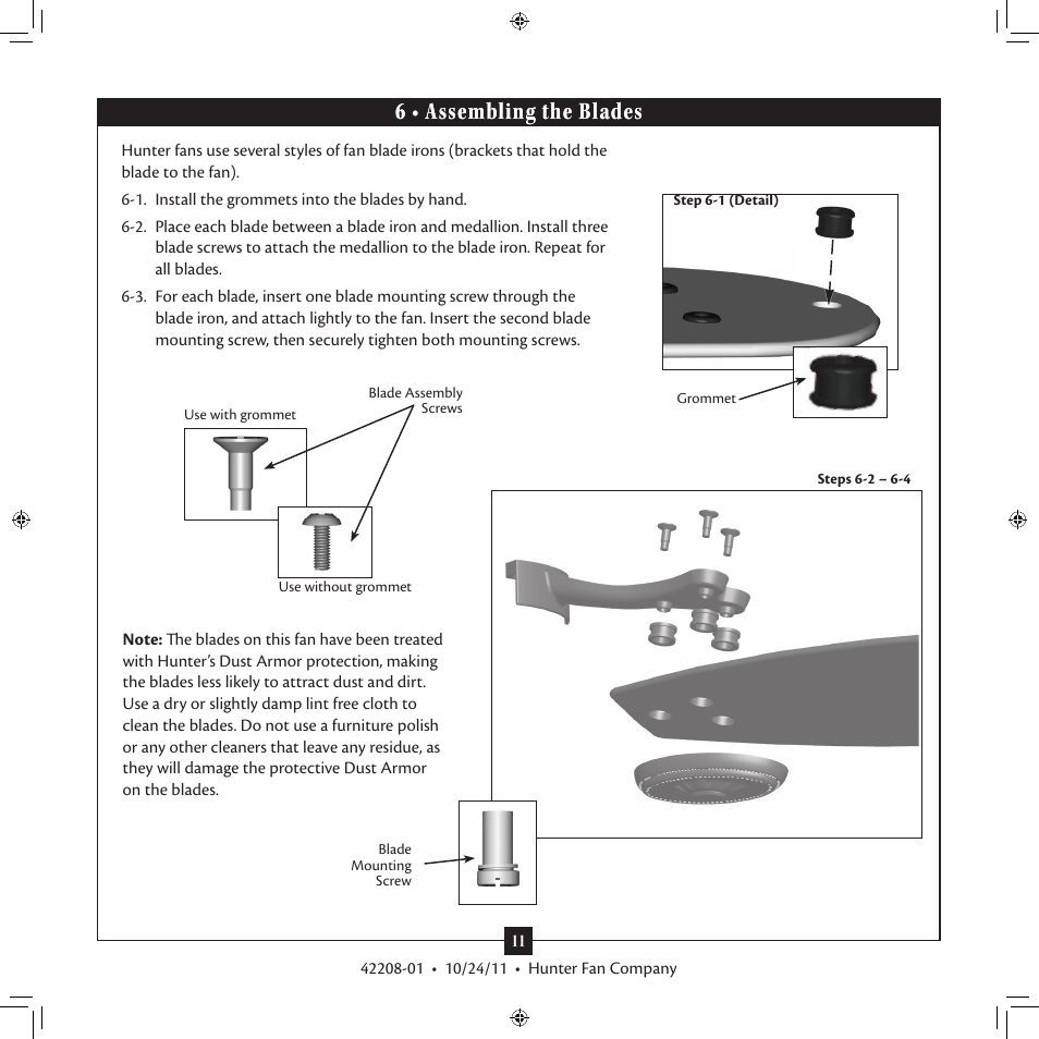 6 • assembling the blades | Hunter 28419 52 St. Michaels User Manual | Page 11 / 17