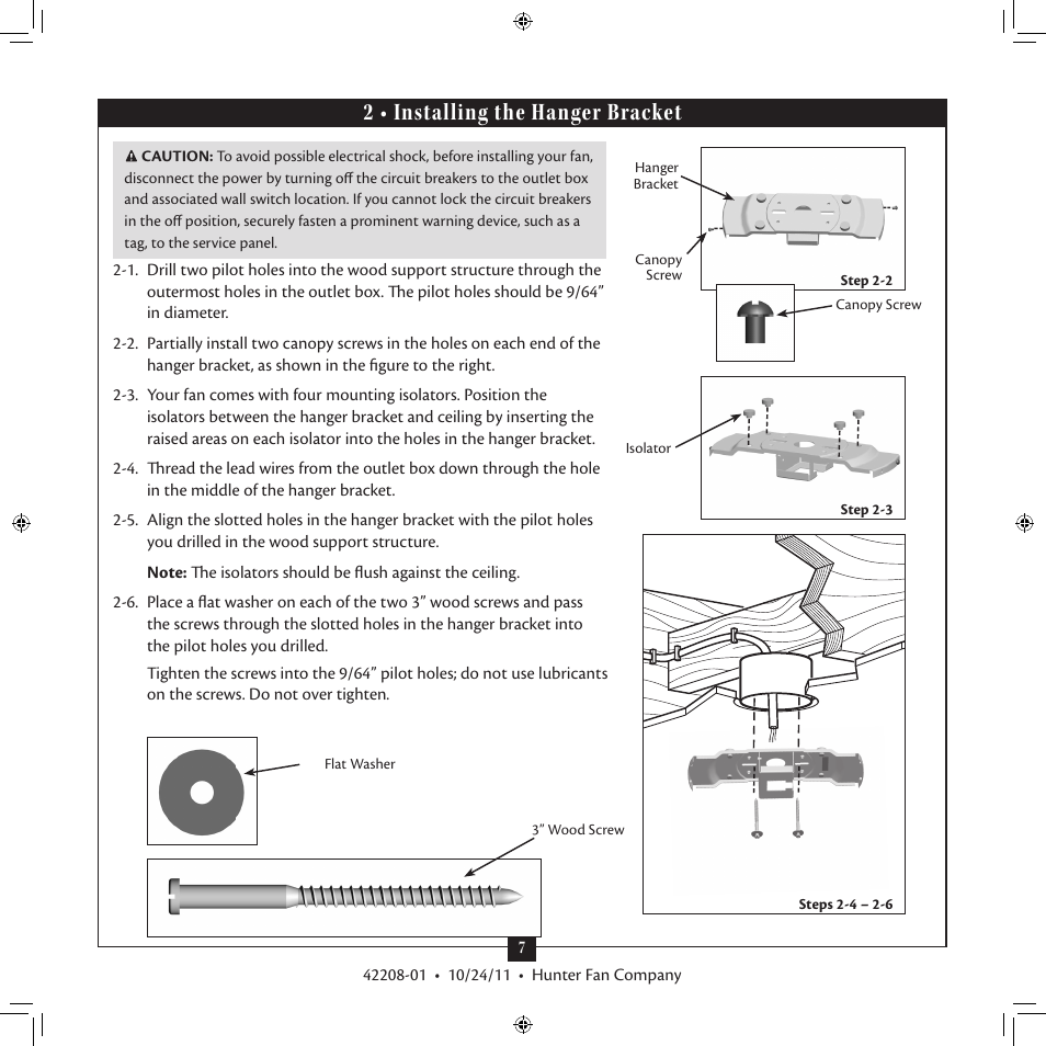 2 • installing the hanger bracket | Hunter 28419 52 St. Michaels User Manual | Page 7 / 17