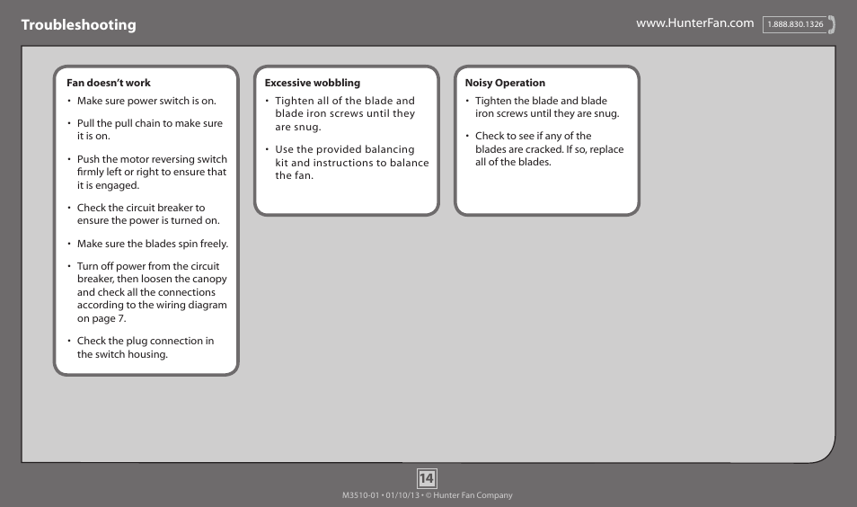 Troubleshooting | Hunter 54077 52 St. Michaels User Manual | Page 14 / 14