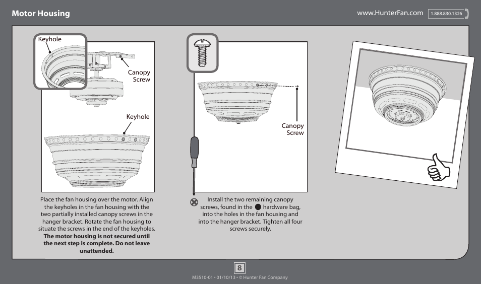 Motor housing | Hunter 54077 52 St. Michaels User Manual | Page 8 / 14