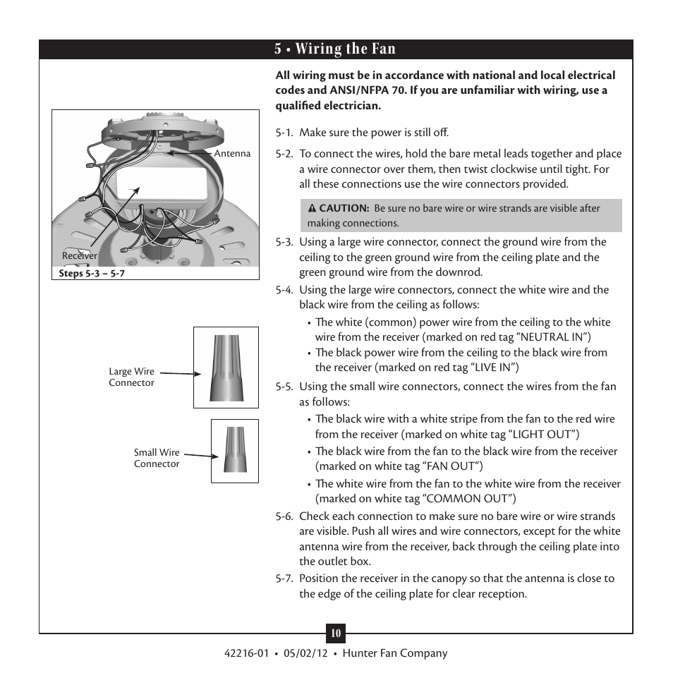 5 • wiring the fan | Hunter 28822 52 Tobago User Manual | Page 10 / 19