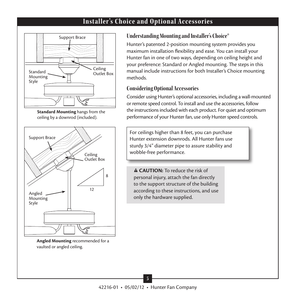 Installer’s choice and optional accessories, Understanding mounting and installer’s choice, Considering optional accessories | Hunter 28822 52 Tobago User Manual | Page 5 / 19