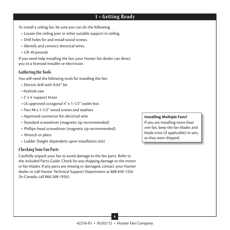 1 • getting ready | Hunter 28822 52 Tobago User Manual | Page 6 / 19