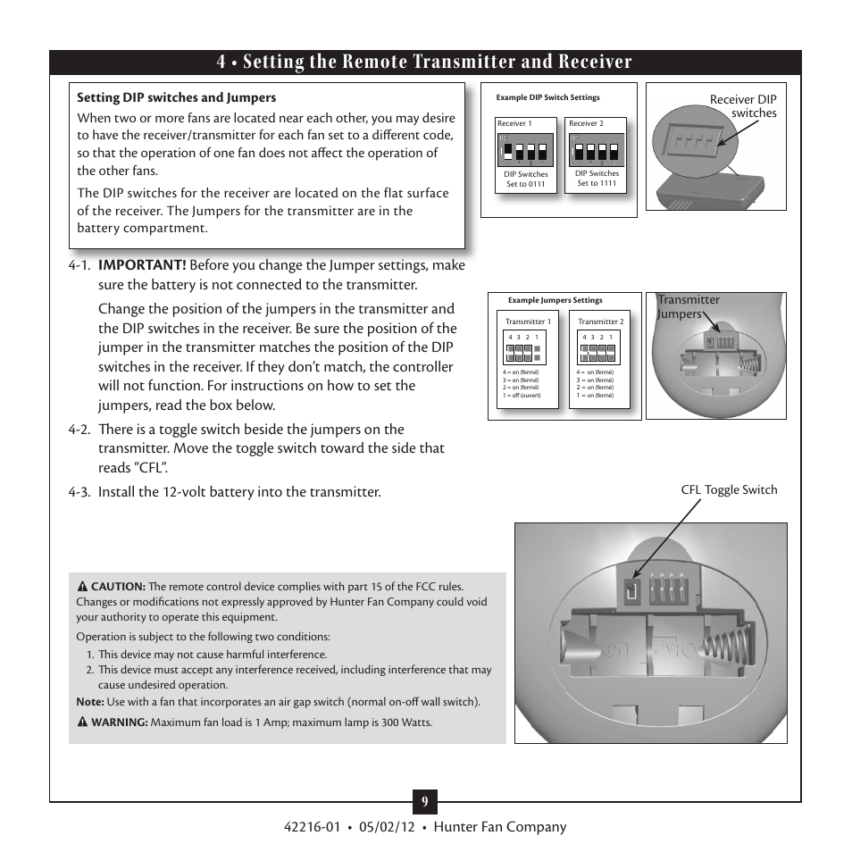 4 • setting the remote transmitter and receiver | Hunter 28822 52 Tobago User Manual | Page 9 / 19