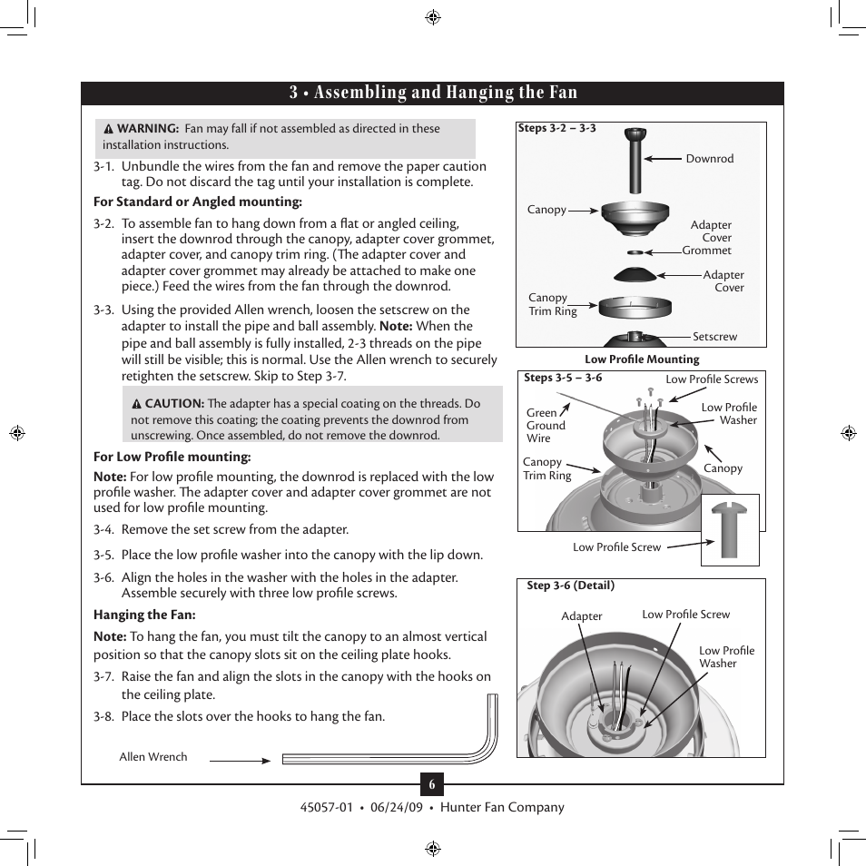 3 • assembling and hanging the fan | Hunter 21095 52 Westcott User Manual | Page 6 / 14