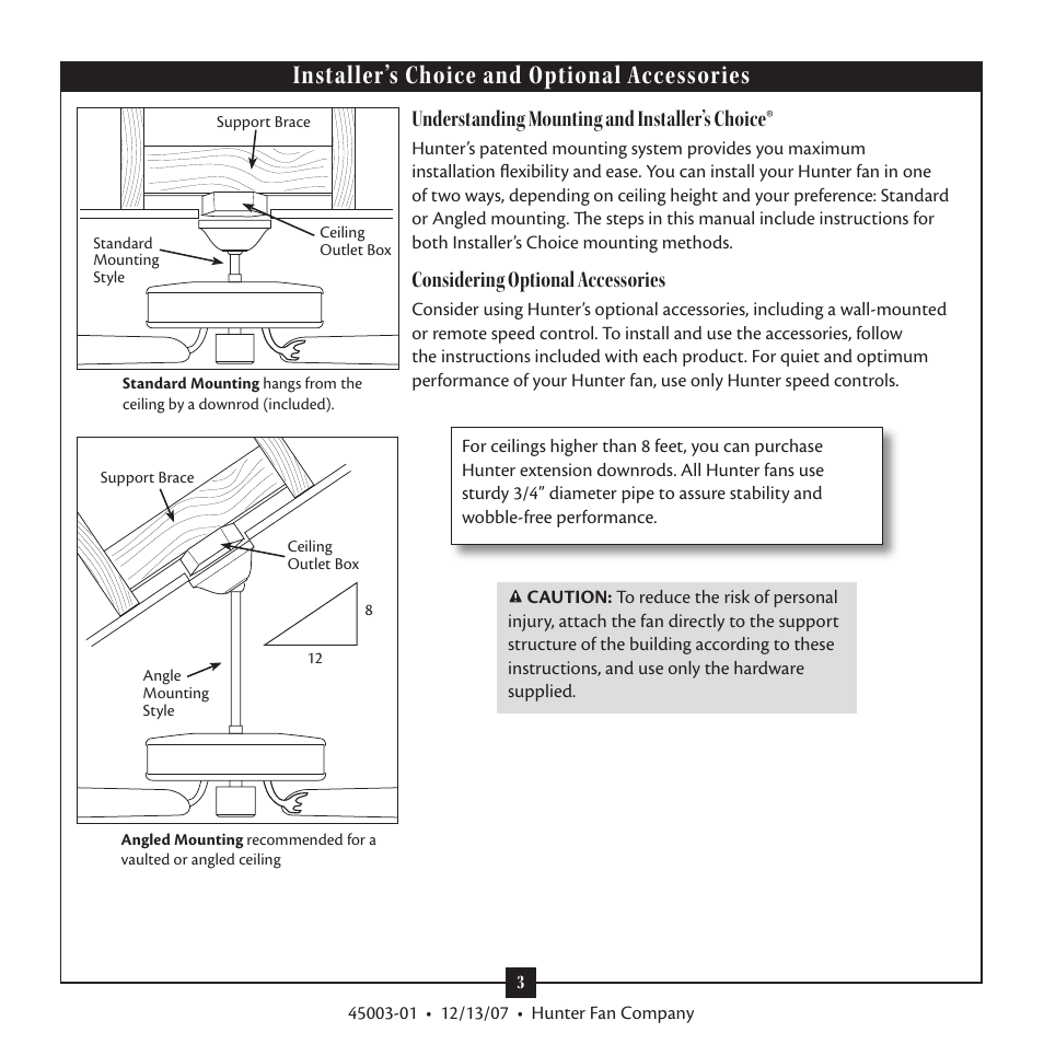 Installer’s choice and optional accessories, Understanding mounting and installer’s choice, Considering optional accessories | Hunter 21894 52 Westover User Manual | Page 3 / 16