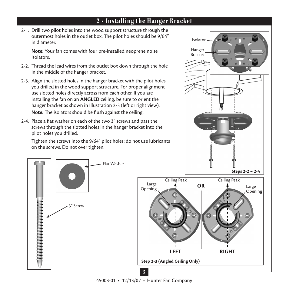 2 • installing the hanger bracket | Hunter 21894 52 Westover User Manual | Page 5 / 16