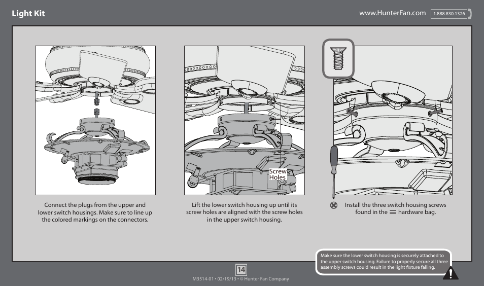 Light kit | Hunter 59033 52 Westover User Manual | Page 14 / 19