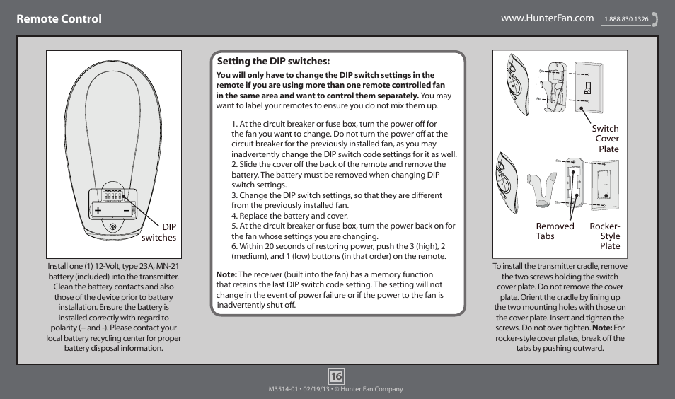 Remote control | Hunter 59033 52 Westover User Manual | Page 16 / 19
