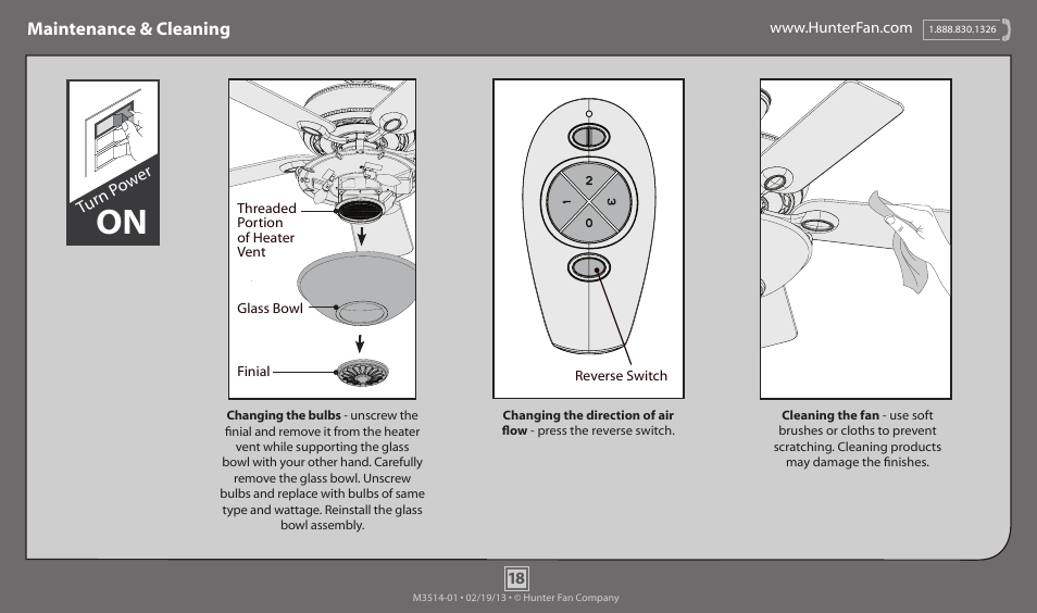 Maintenance & cleaning | Hunter 59033 52 Westover User Manual | Page 18 / 19