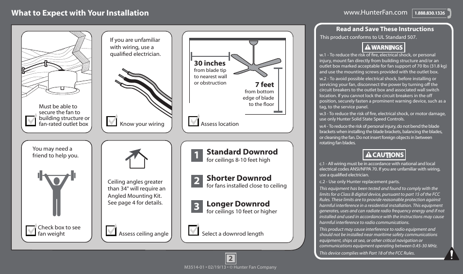 What to expect with your installation, Standard downrod, Shorter downrod | Longer downrod | Hunter 59033 52 Westover User Manual | Page 2 / 19