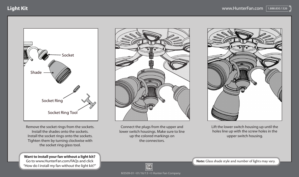 Light kit | Hunter 54059 52 Whitten User Manual | Page 14 / 17