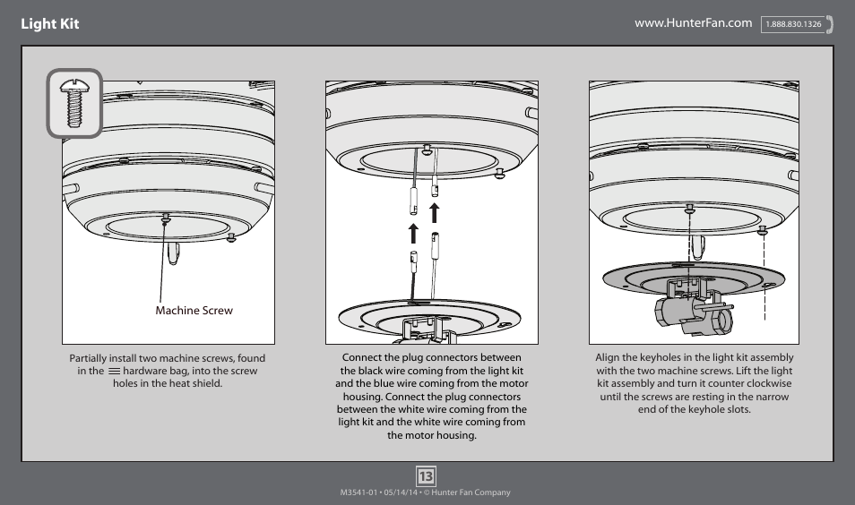 Light kit | Hunter 59012 52 Windspan User Manual | Page 13 / 19