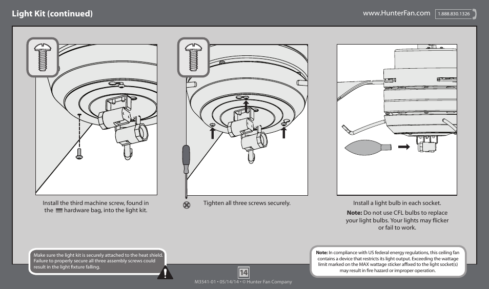 Light kit (continued) | Hunter 59012 52 Windspan User Manual | Page 14 / 19