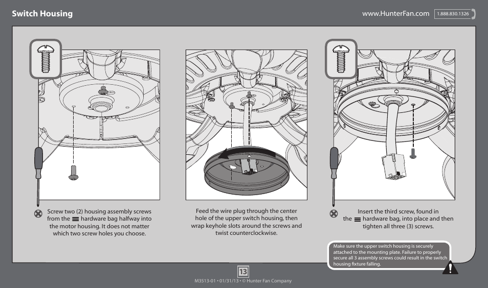 Switch housing | Hunter 53026 52 Woodford User Manual | Page 13 / 17