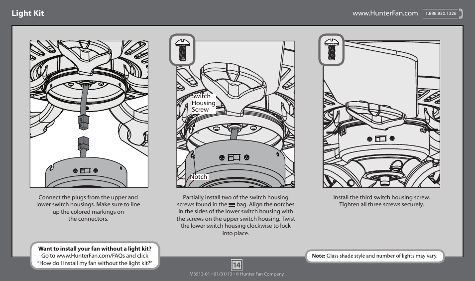 Light kit | Hunter 53026 52 Woodford User Manual | Page 14 / 17
