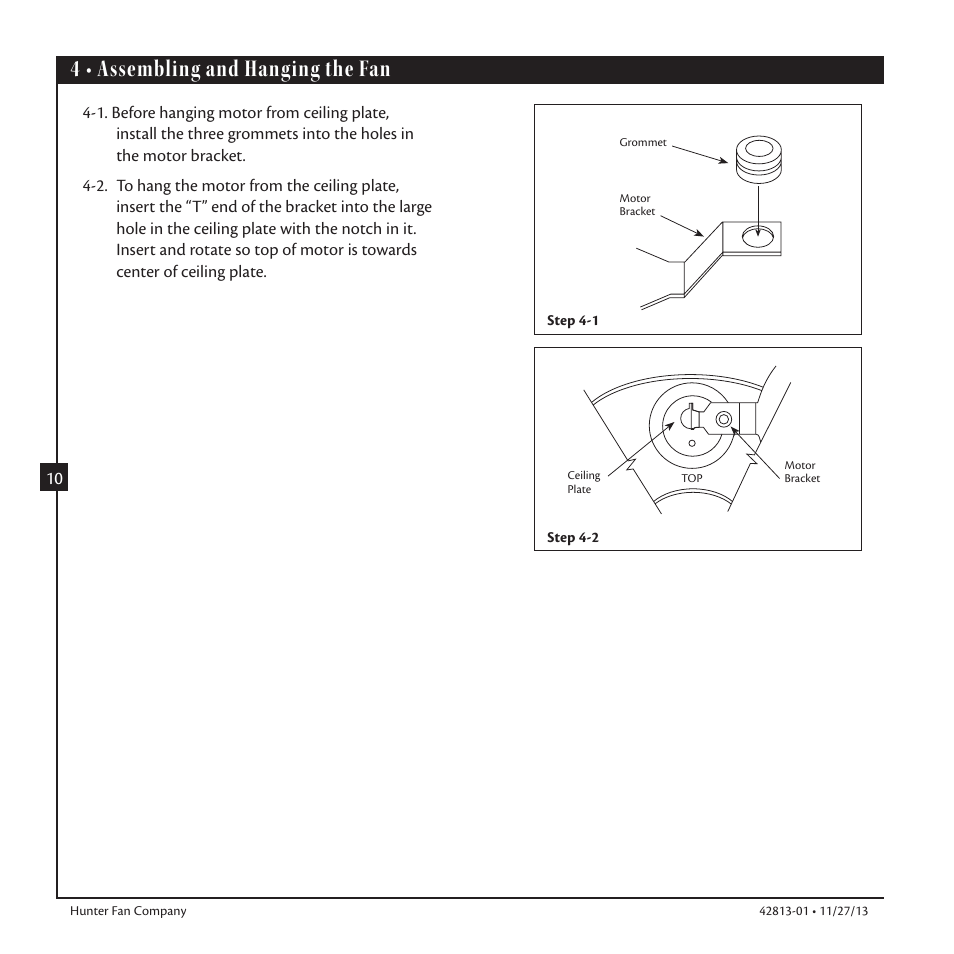 4 • assembling and hanging the fan | Hunter 59031 48 Fantasy Flyer User Manual | Page 10 / 17