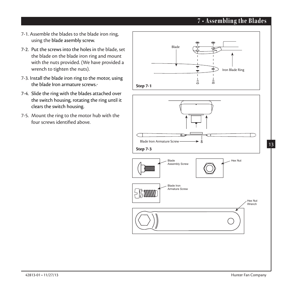 7 • assembling the blades | Hunter 59031 48 Fantasy Flyer User Manual | Page 13 / 17
