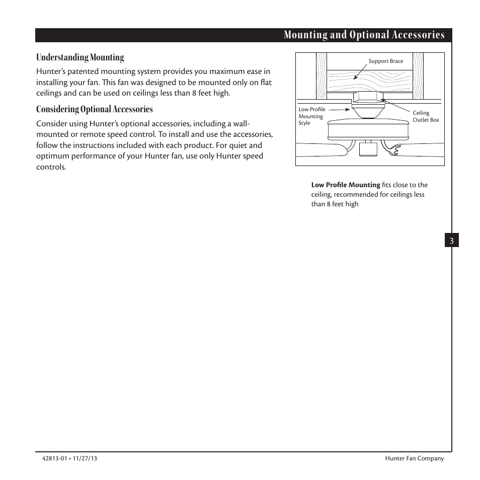 Mounting and optional accessories, Understanding mounting, Considering optional accessories | Hunter 59031 48 Fantasy Flyer User Manual | Page 3 / 17