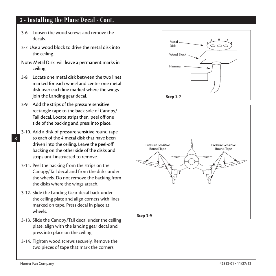 3 • installing the plane decal - cont | Hunter 59031 48 Fantasy Flyer User Manual | Page 8 / 17