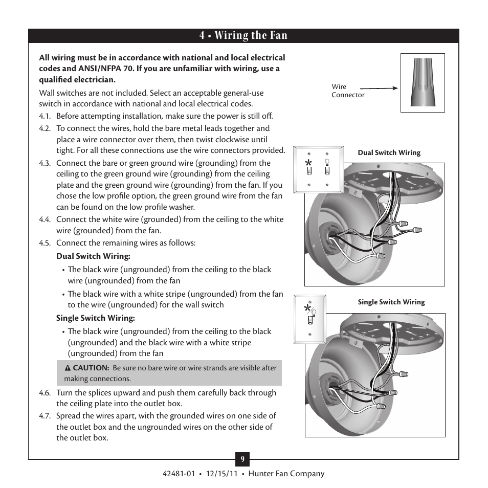 4 • wiring the fan | Hunter 28791 46 Bixby User Manual | Page 9 / 15