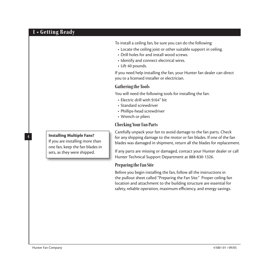 1 • getting ready | Hunter 23252 44 Baseball Fan User Manual | Page 4 / 12