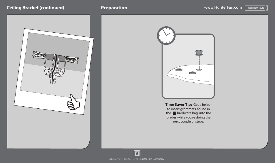 Ceiling bracket (continued) preparation | Hunter 52022 36 Orbit User Manual | Page 6 / 16