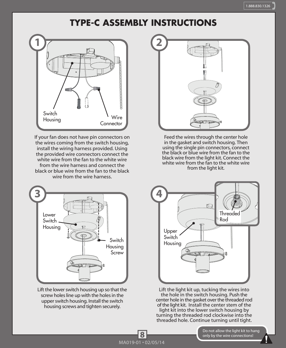 8type-c assembly instructions | Hunter 99168, 99169, 99170 Wet-Rated Globe Fitter User Manual | Page 8 / 10