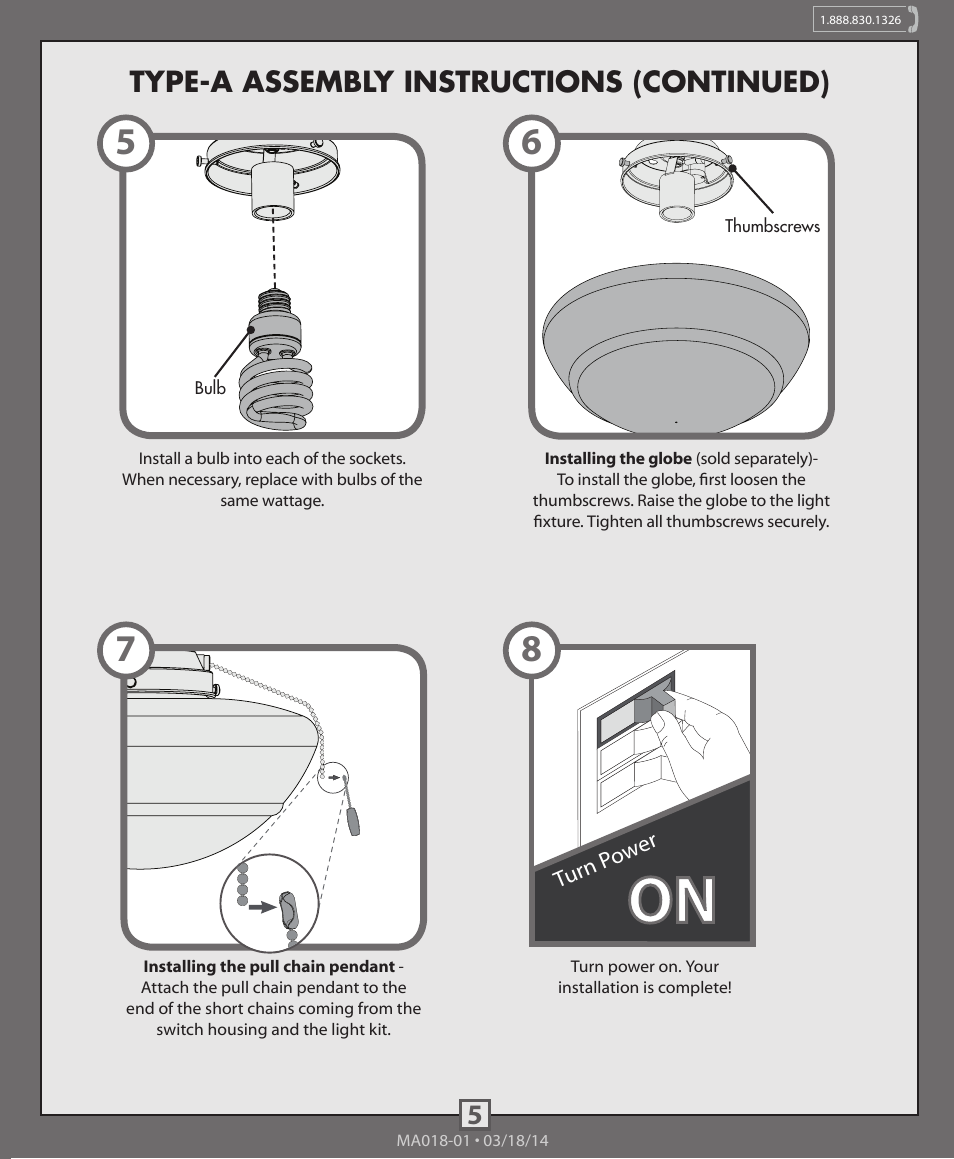 Type-a assembly instructions (continued) | Hunter 99172 Globe Fitter User Manual | Page 5 / 10