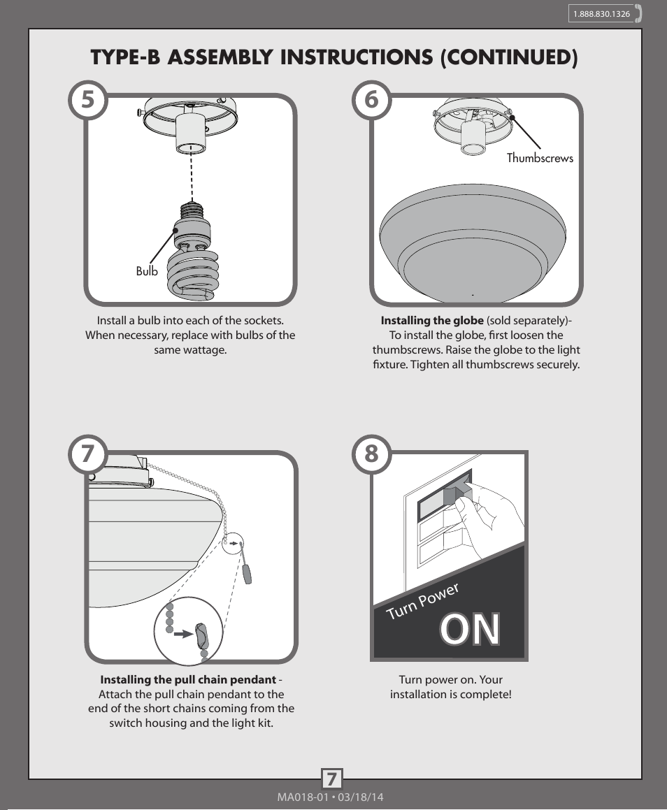 7type-b assembly instructions (continued) | Hunter 99172 Globe Fitter User Manual | Page 7 / 10