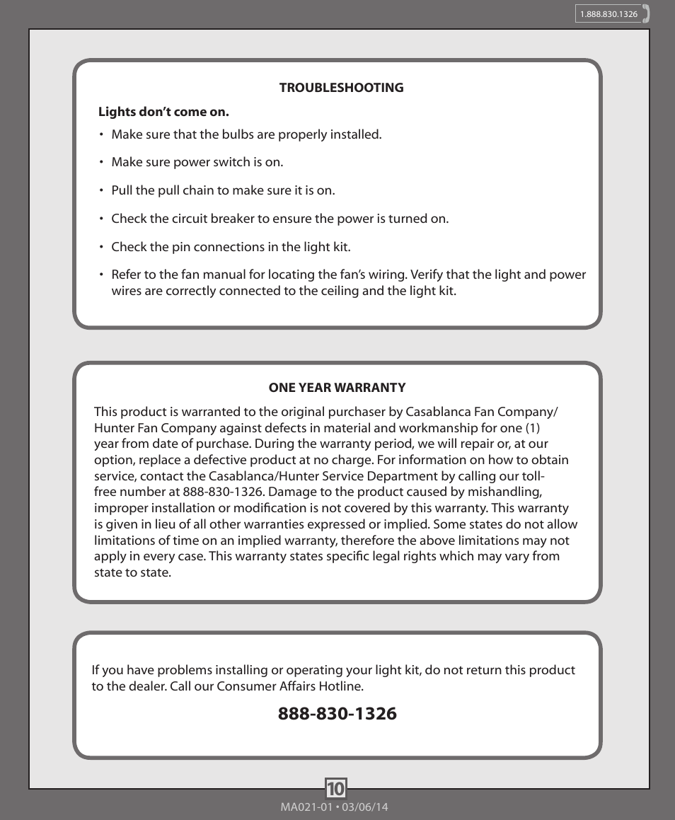 Hunter 99153, 99154, 99155 Low Profile Integrated Kit User Manual | Page 10 / 10