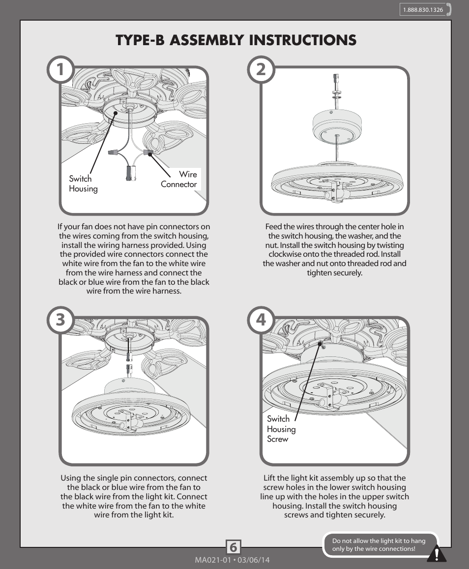 6type-b assembly instructions | Hunter 99153, 99154, 99155 Low Profile Integrated Kit User Manual | Page 6 / 10