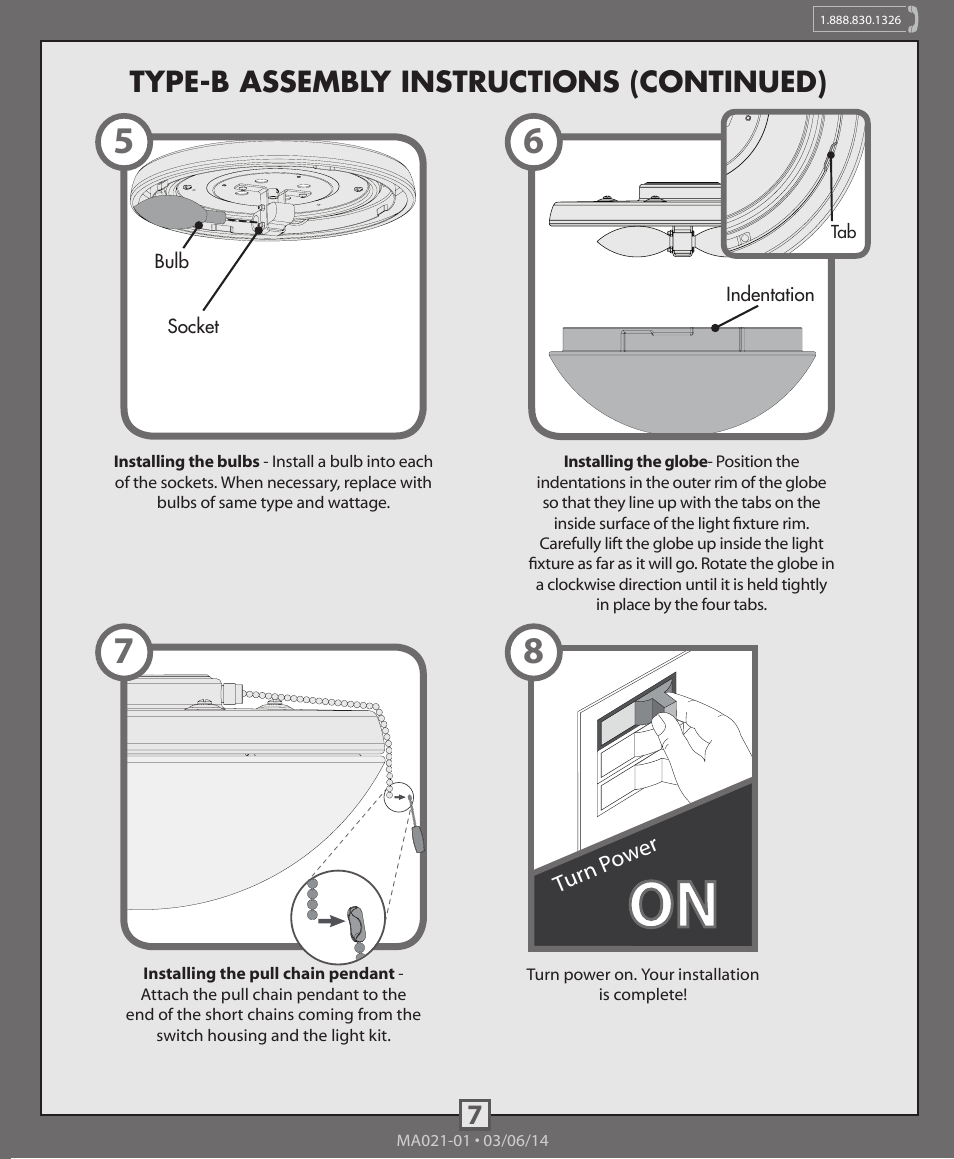 7type-b assembly instructions (continued) | Hunter 99153, 99154, 99155 Low Profile Integrated Kit User Manual | Page 7 / 10