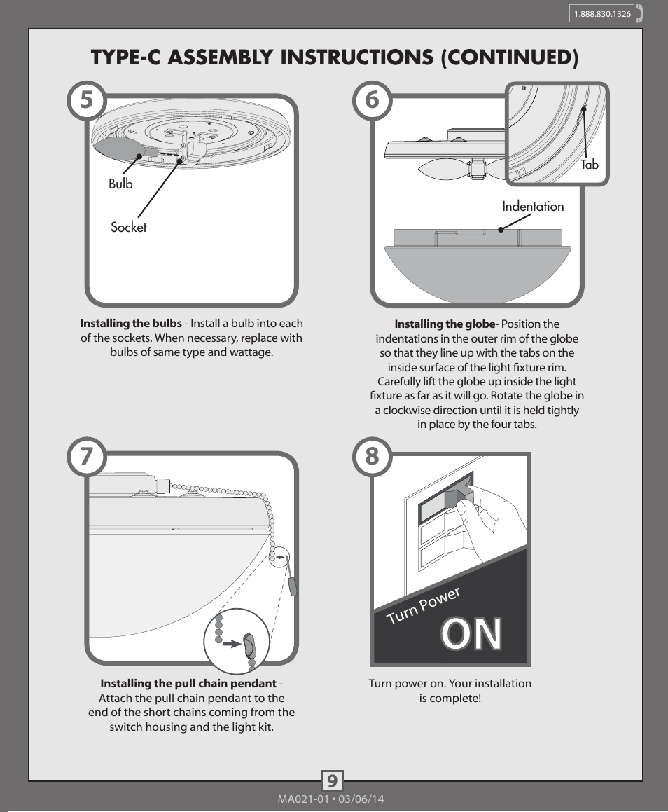 9type-c assembly instructions (continued) | Hunter 99153, 99154, 99155 Low Profile Integrated Kit User Manual | Page 9 / 10