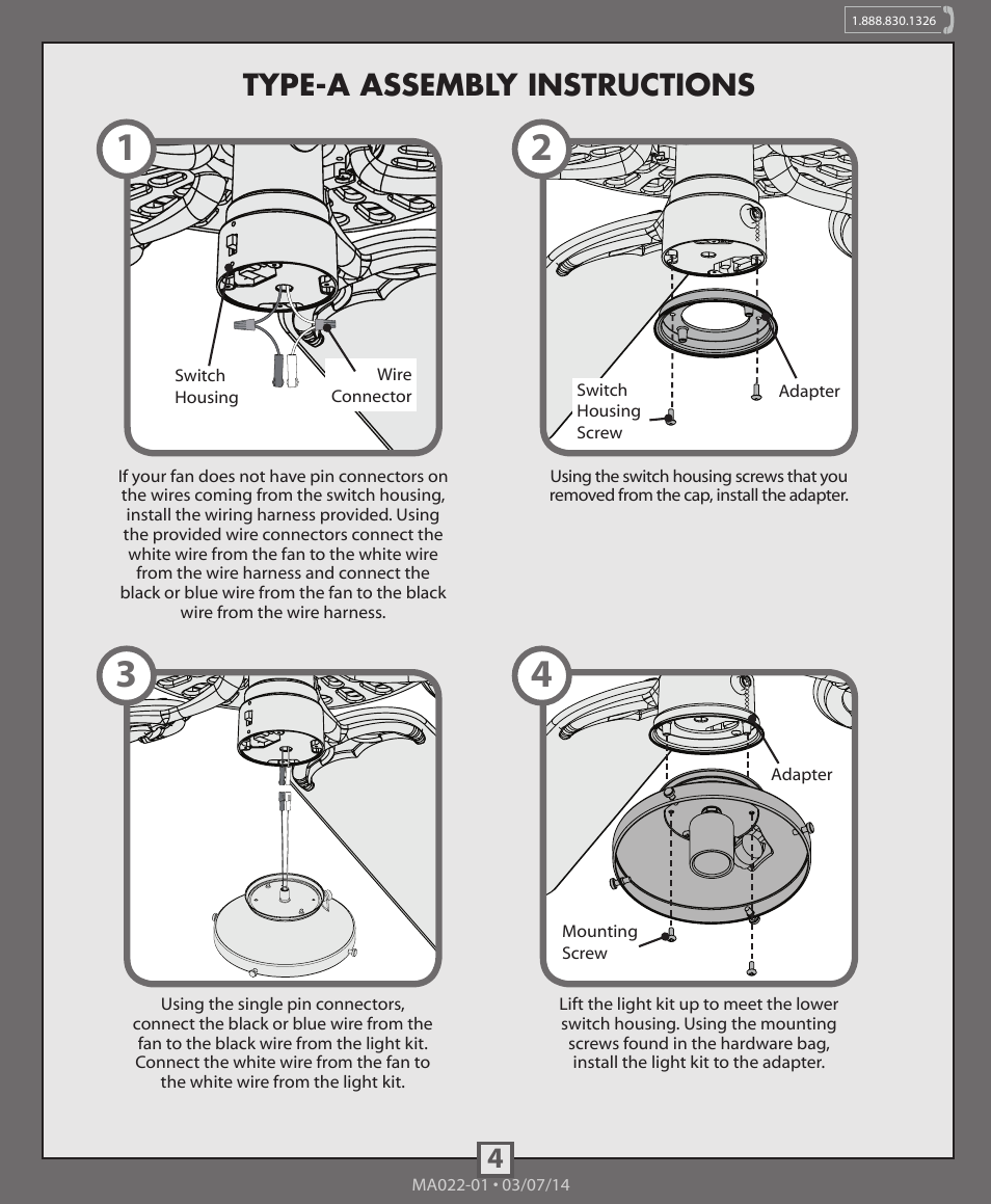 4type-a assembly instructions | Hunter 99164, 99165, 99166 Traditional Globe Light Kit User Manual | Page 4 / 12