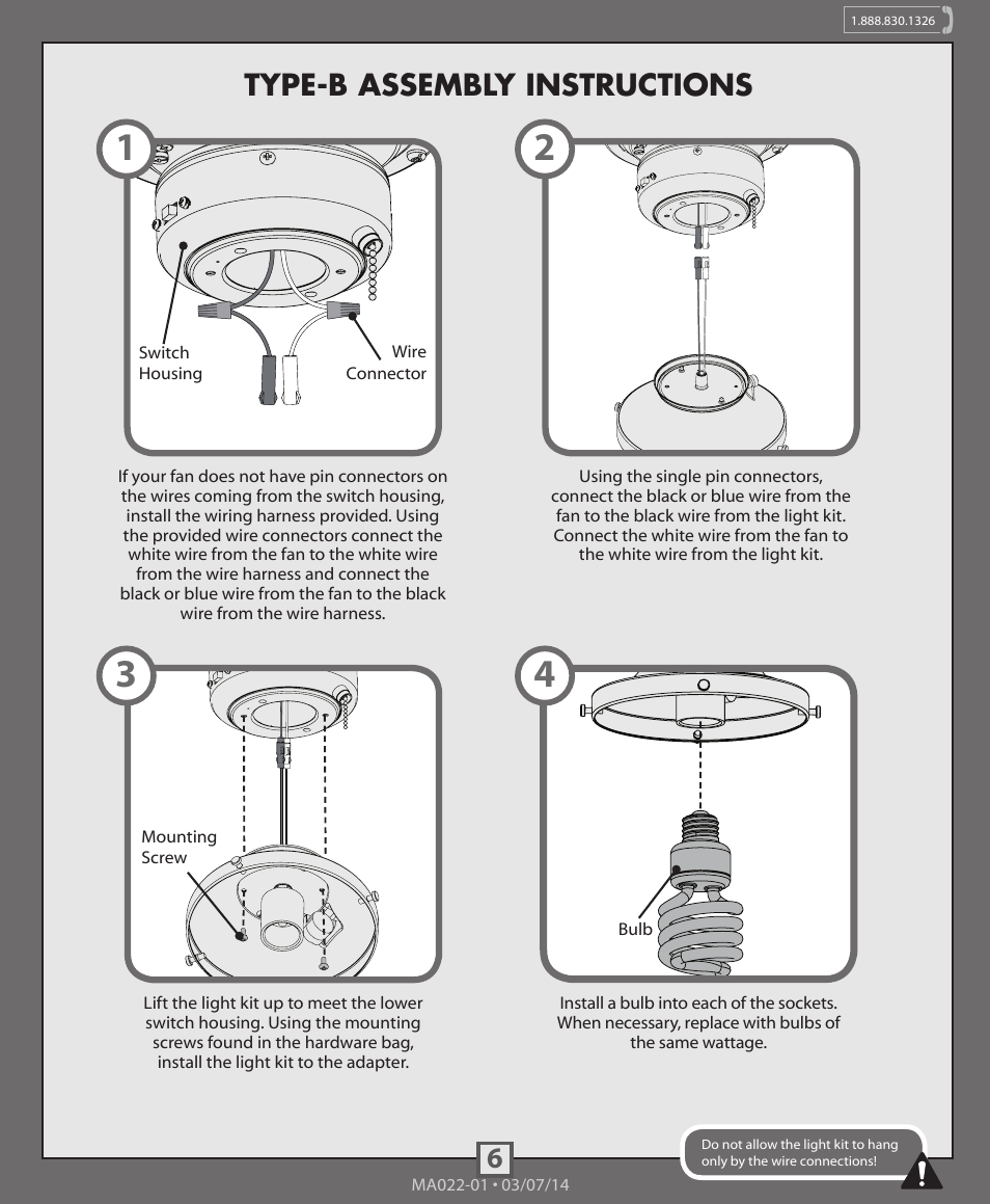 6type-b assembly instructions | Hunter 99164, 99165, 99166 Traditional Globe Light Kit User Manual | Page 6 / 12