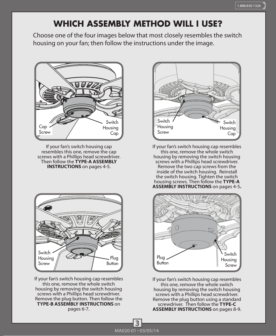 Which assembly method will i use | Hunter 99148, 99150, 99159 Energy Star Low Profile Integrated Kit User Manual | Page 3 / 10
