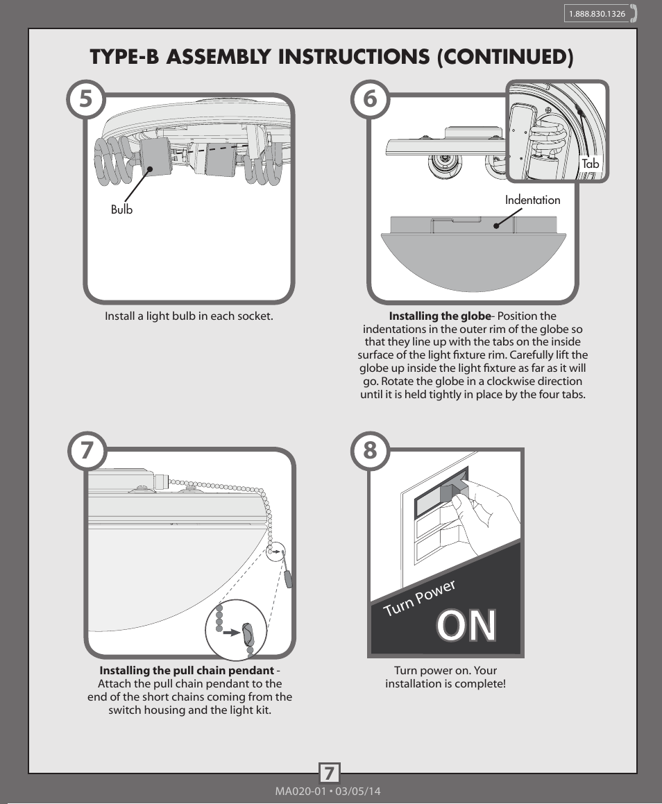 7type-b assembly instructions (continued) | Hunter 99148, 99150, 99159 Energy Star Low Profile Integrated Kit User Manual | Page 7 / 10