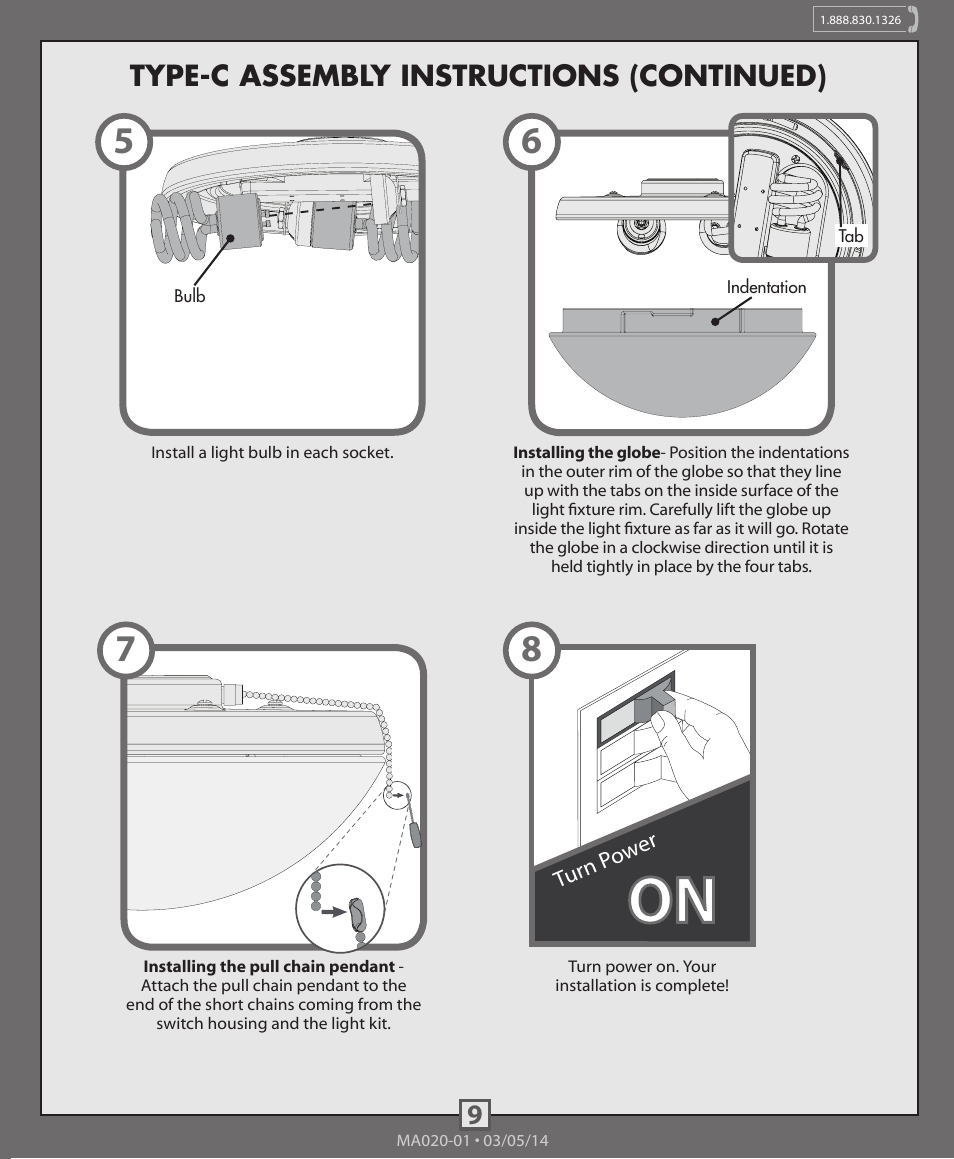 9type-c assembly instructions (continued) | Hunter 99148, 99150, 99159 Energy Star Low Profile Integrated Kit User Manual | Page 9 / 10