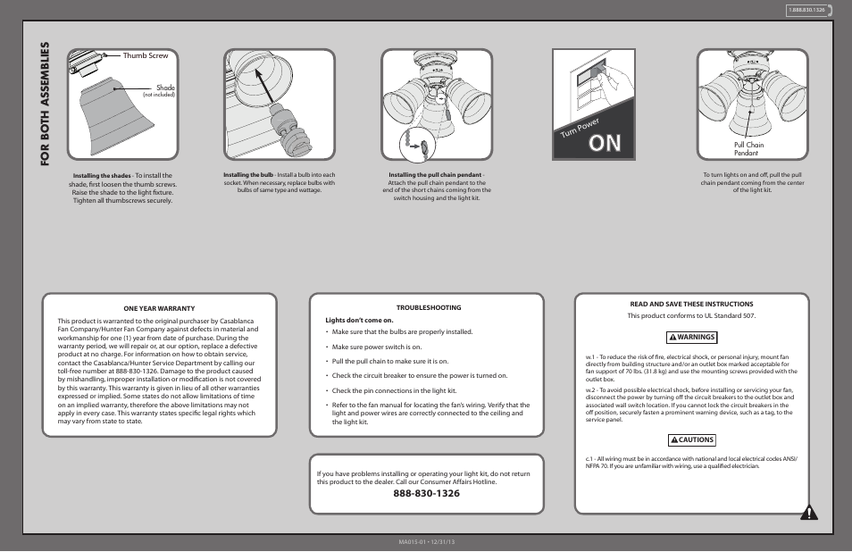 For both assemblies | Hunter 99134, 99135, 99136, 99138, 99140 Traditional 3-Light Fitter User Manual | Page 2 / 2