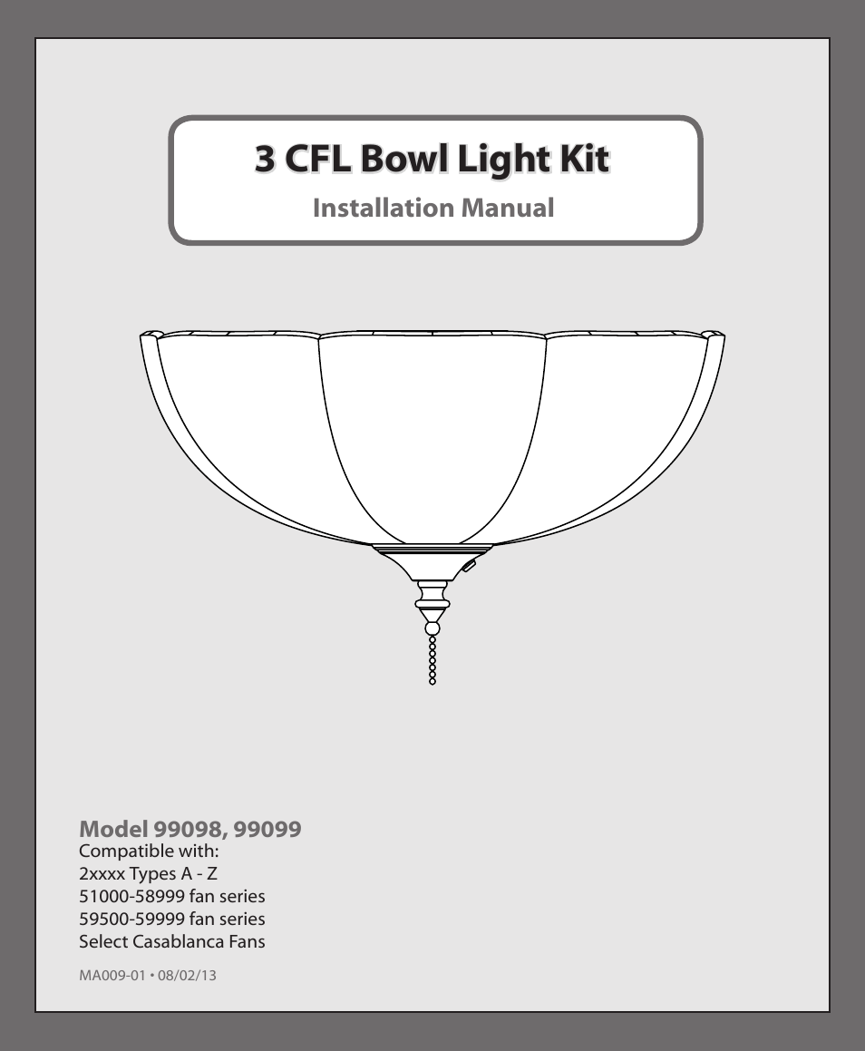 Hunter 99098, 99099 3 CFL Bowl Light Kit User Manual | 8 pages