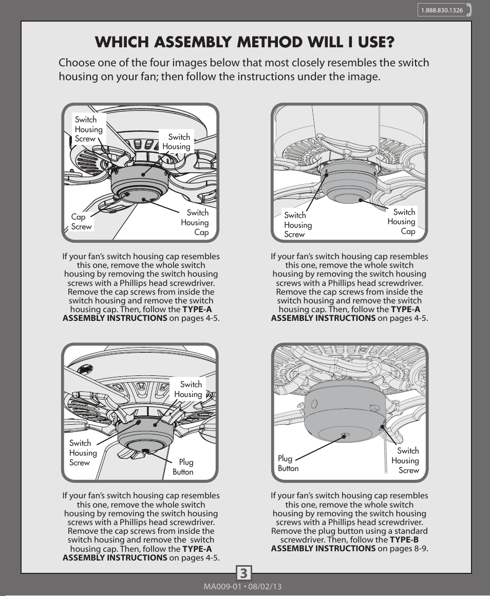 Which assembly method will i use | Hunter 99098, 99099 3 CFL Bowl Light Kit User Manual | Page 3 / 8
